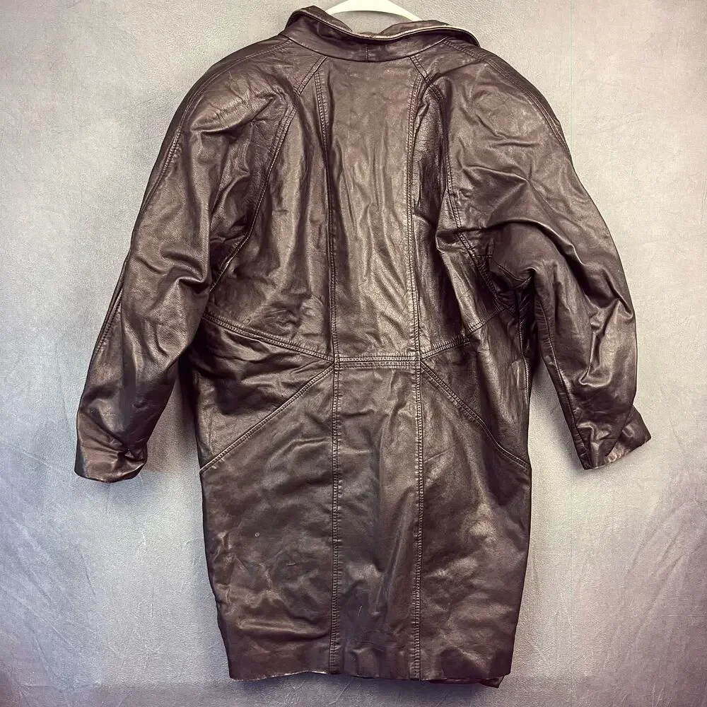 Vintage LNR Leather Patch Quilt Jacket Medium Length Petite Button Shoulder Pads